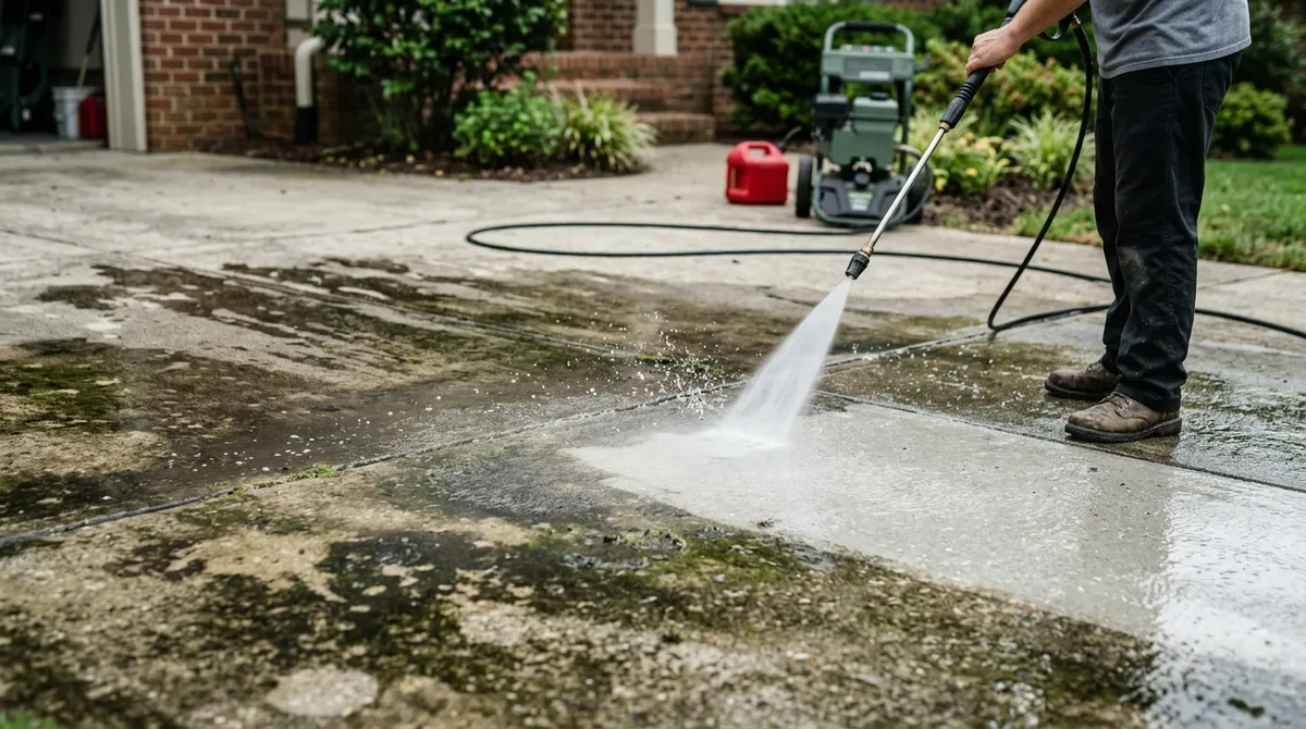 cleaning concrete driveway