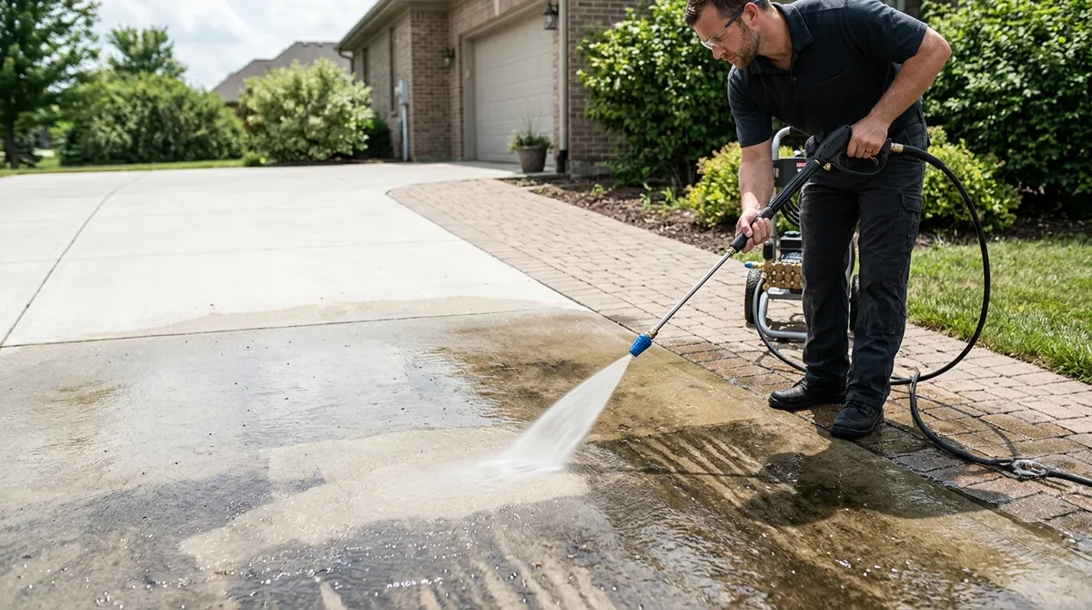 cleaning concrete driveway