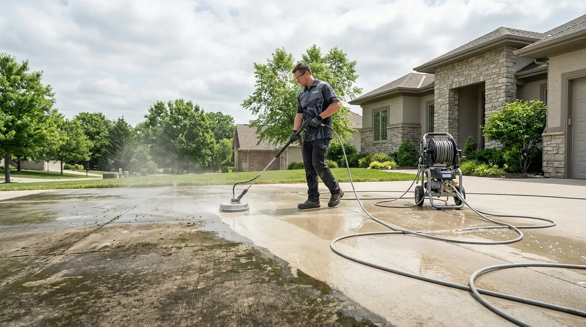 power wash cement driveway