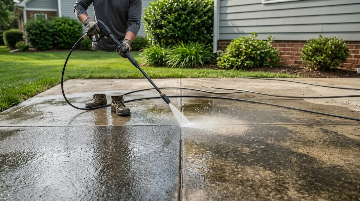 power washing a concrete patio